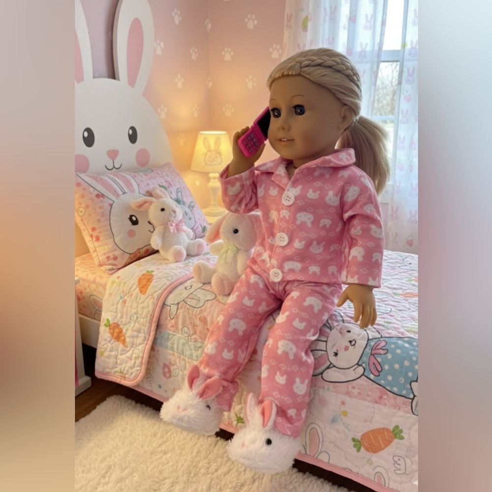 American Girl in Pink Bunny Pajama Set